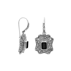 Wholesale Sterling Silver Starburst Filigree Black Onyx Drop Earrings With Oxidized Finish And Balinese Craftsmanship