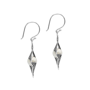 Wholesale Sterling Silver Open Star Mabe Pearl Dangle Earrings With Bali Scroll Design Handcrafted In Bali