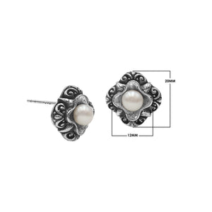 Wholesale Sterling Silver Vintage Floral Mabe Pearl Stud Earrings With Oxidized Bali Detailing