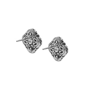Wholesale Sterling Silver Vintage Floral Mabe Pearl Stud Earrings With Oxidized Bali Detailing