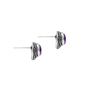 Wholesale Sterling Silver Round Amethyst Quartz Stud Earrings With Bali Rope Bezel Handcrafted In Bali
