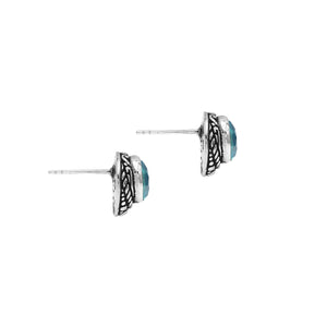 Wholesale Sterling Silver Round Blue Topaz Quartz Stud Earrings With Bali Rope Bezel Handcrafted In Bali