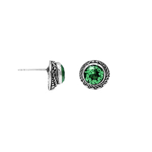 Wholesale Sterling Silver Round Green Quartz Stud Earrings With Bali Rope Bezel Handcrafted In Bali