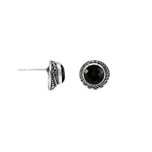 Wholesale Sterling Silver Round Black Onyx Stud Earrings With Bali Rope Bezel Handcrafted In Bali