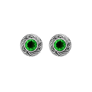 Wholesale Sterling Silver Bali Swirl Peridot Quartz Stud Earrings With Oxidized Detailing Handcrafted In Bali