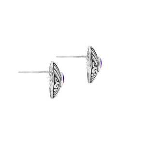 Wholesale Sterling Silver Marquise Amethyst Quartz Stud Earrings With Bali Scroll Detailing Handcrafted In Bali