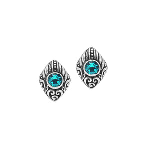 Wholesale Sterling Silver Marquise Blue Topaz Quartz Stud Earrings With Bali Scroll Detailing Handcrafted In Bali