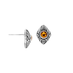 Wholesale Sterling Silver Marquise Citrine Quartz Stud Earrings With Bali Scroll Detailing Handcrafted In Bali