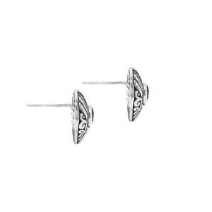 Wholesale Sterling Silver Marquise Garnet Quartz Stud Earrings With Bali Scroll Detailing Handcrafted In Bali