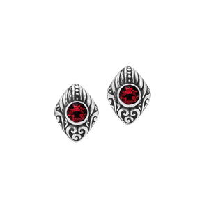 Wholesale Sterling Silver Marquise Garnet Quartz Stud Earrings With Bali Scroll Detailing Handcrafted In Bali
