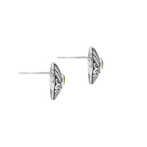 Wholesale Sterling Silver Marquise Peridot Quartz Stud Earrings With Bali Scroll Detailing Handcrafted In Bali