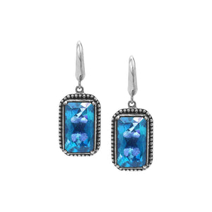 Sterling Silver Blue Topaz Quartz Drop Earrings With Rope Bezel And Scroll Side Detailing