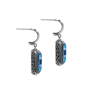 Sterling Silver Blue Topaz Quartz Drop Earrings With Rope Bezel And Scroll Side Detailing