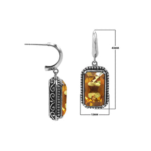 Sterling Silver Citrine Quartz Drop Earrings With Rope Bezel And Scroll Side Detailing