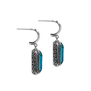 Sterling Silver London Blue Topaz Quartz Drop Earrings With Rope Bezel And Scroll Side Detailing