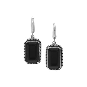 Sterling Silver Black Onyx Drop Earrings With Rope Bezel And Scroll Side Detailing
