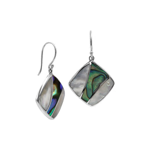 Sterling Silver Mother Of Pearl And Abalone Shell Inlay Diamond Drop Earrings
