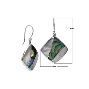 Sterling Silver Mother Of Pearl And Abalone Shell Inlay Diamond Drop Earrings