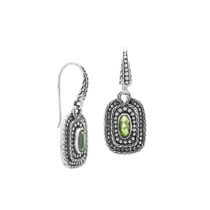 Sterling Silver Green Amethyst Quartz Granulated Oval Drop Earrings With Balinese Detailing