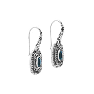 Sterling Silver London Blue Topaz Quartz Granulated Oval Drop Earrings With Balinese Detailing