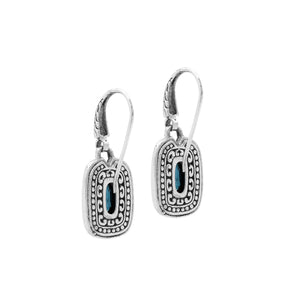 Sterling Silver London Blue Topaz Quartz Granulated Oval Drop Earrings With Balinese Detailing