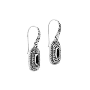 Sterling Silver Black Onyx Granulated Oval Drop Earrings With Balinese Detailing