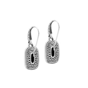 Sterling Silver Black Onyx Granulated Oval Drop Earrings With Balinese Detailing