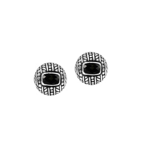 Sterling Silver Stud Earrings With Carved Dot-Stripe Details And Center Black Onyx