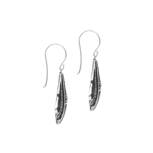 Sterling Silver Filigree Drop Earrings With Inlaid Abalone Shell Detailing