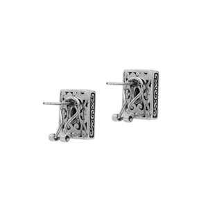 Sterling Silver Ornate Rectangular Carved Stud Earrings Featuring Warm Citrine Quartz And Detailed Balinese Craftsmanship