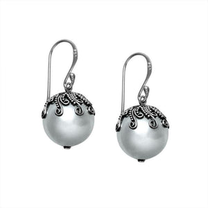 Wholesale Sterling Silver Dome Drop Earrings With Mabe Pearl Accents