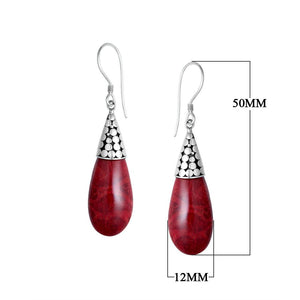 Wholesale Sterling Silver Teardrop Earrings With Red Coral And Cone Cap