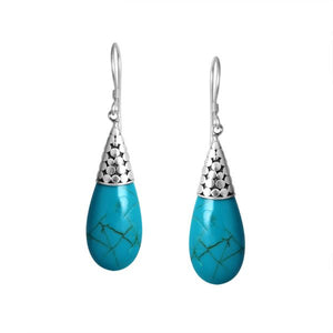Wholesale Sterling Silver Teardrop Earrings With Turquoise Shell And Cone Cap