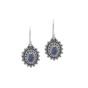 Wholesale sterling silver Bali granulated earrings featuring oval rainbow moonstone cabochons with polished–oxidized detailing, crafted to elevate artisan-inspired wholesale jewelry assortments with traditional handcrafted beauty.