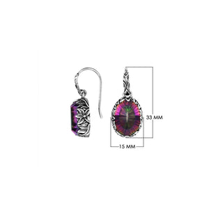 Wholesale sterling silver Mystic Quartz oval earwire earrings featuring floral hand-carved silver detailing, antique-polished finish, secure earwire hooks, and vibrant multicolor stone appeal crafted for premium wholesale jewelry collections.