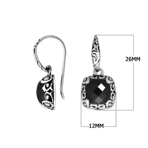 Sterling Silver Black Onyx Cushion Drop Earrings With Hook Setting