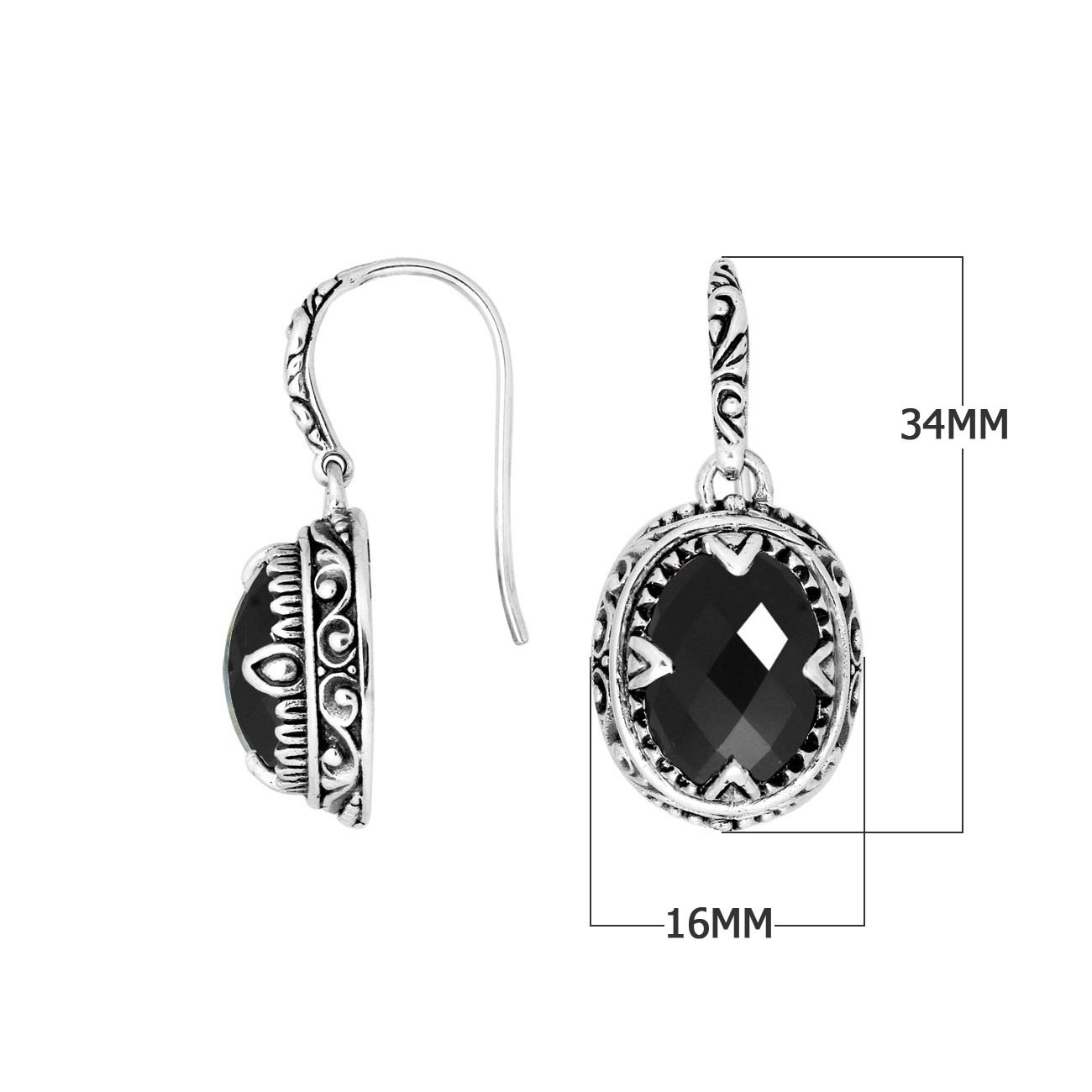 Sterling silver oval drop earrings with Black Onyx and bold oxidized silver detailing for wholesale collections.