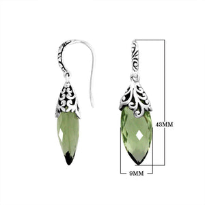 Wholesale Sterling Silver Filigree Marquise Earrings With Green Amethyst Quartz