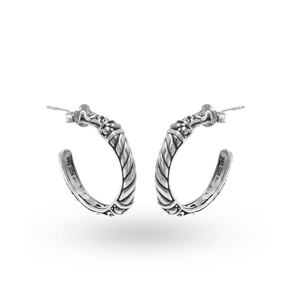 Wholesale Sterling Silver Rope Texture Half-Hoop Earrings With Oxidized Detailing