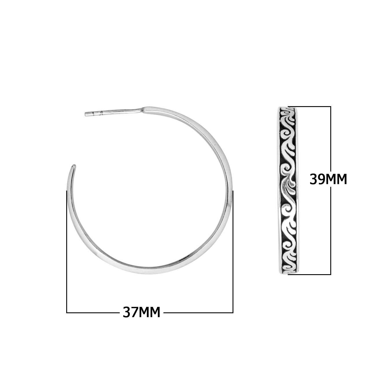 Wholesale Sterling Silver Slim Hoop Earrings With Swirl Engraving And Oxidized Balinese Finish