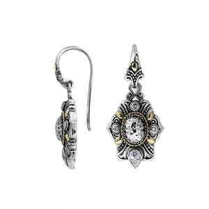 Sterling Silver With 18K Gold Drop Earrings With Hammered Oval Center And Ornate Oxidized Detailing