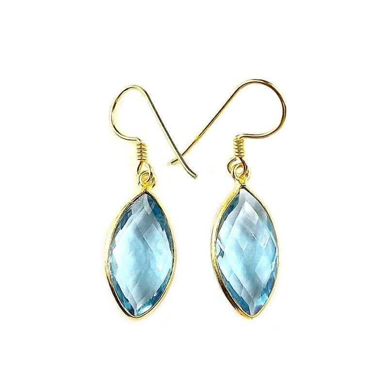 Sterling Silver 18K Gold Overlay Blue Topaz Quartz Dangle Earrings