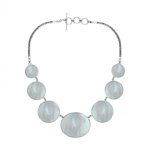 Wholesale sterling silver Mother of Pearl statement necklace with Balinese handcrafted design.