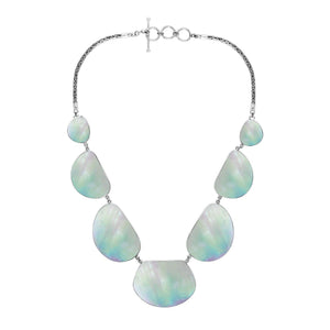 Wholesale sterling silver freeform Mother of Pearl necklace with Balinese handcrafted design.