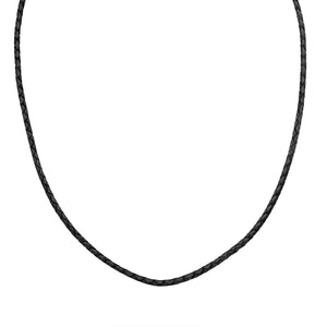Wholesale black braided leather necklace cord with sterling silver clasp, handcrafted in Bali