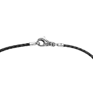 Wholesale black braided leather necklace cord with sterling silver clasp, handcrafted in Bali