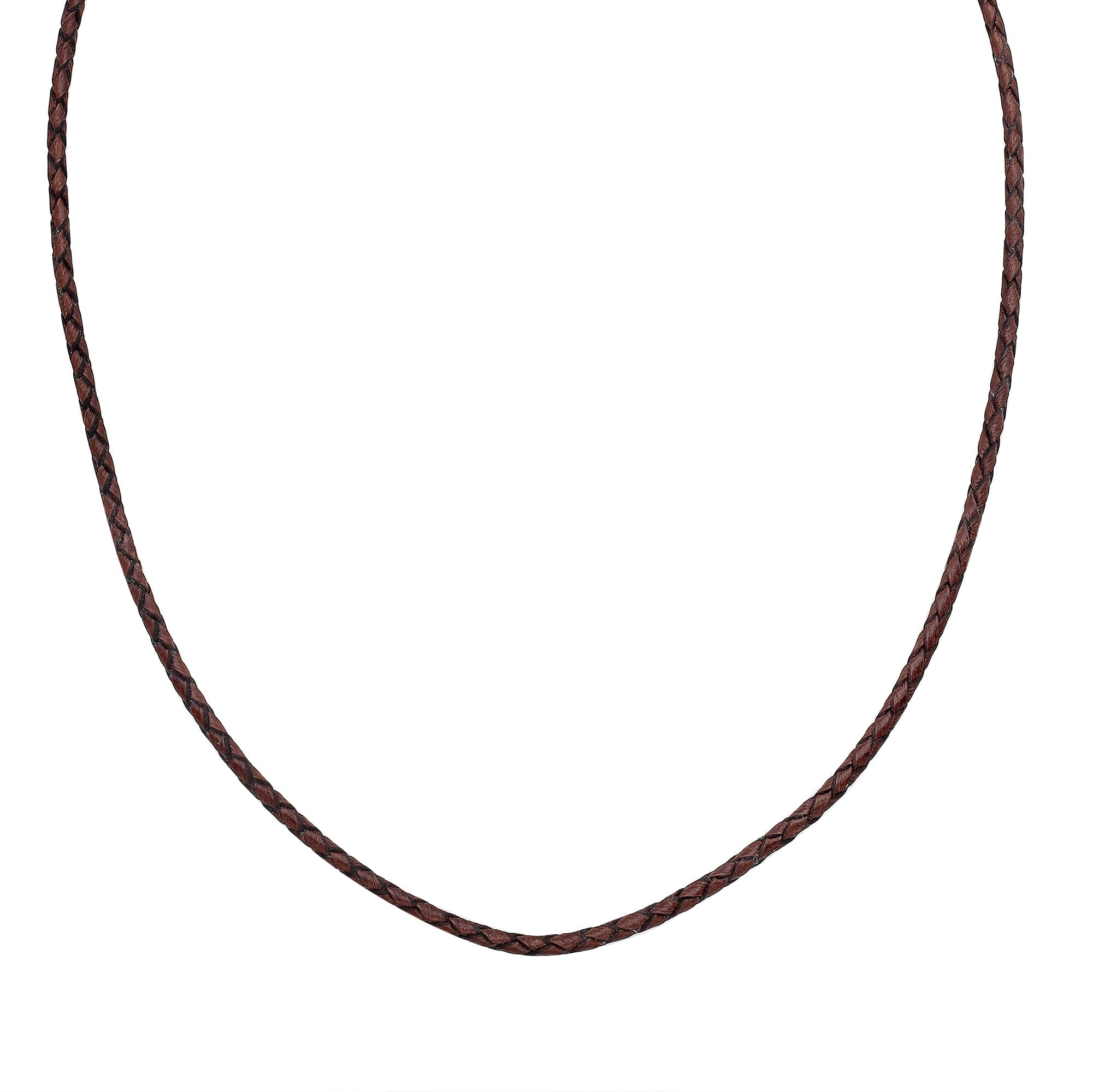 Wholesale brown braided leather necklace cord with sterling silver clasp, handcrafted in Bali
