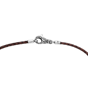 Wholesale brown braided leather necklace cord with sterling silver clasp, handcrafted in Bali