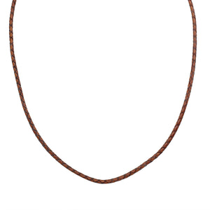 Wholesale cognac brown braided leather necklace cord with sterling silver clasp, handcrafted in Bali