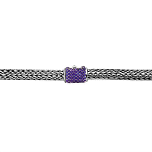 Wholesale sterling silver woven chain necklace with amethyst quartz accent, handcrafted in Bali